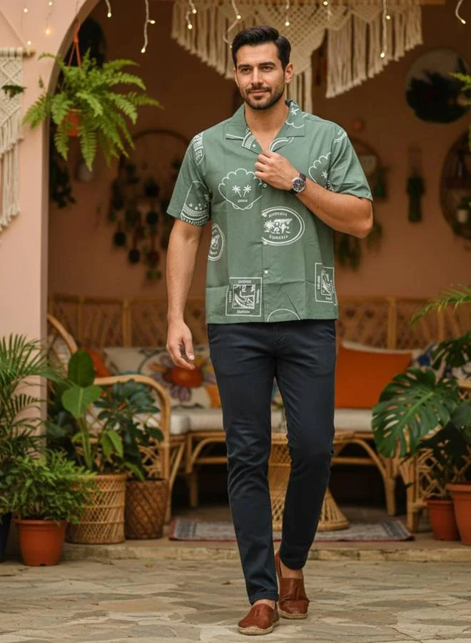 ترولوم قميص قطن مطبع بقصة عادية للرجال